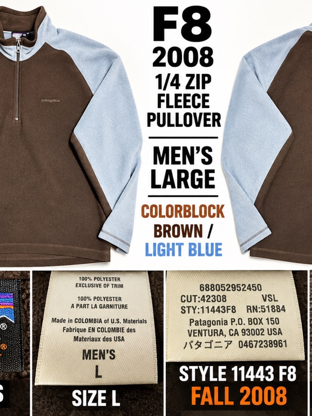 Patagonia Synchilla Fleece Pullover Men’s L Brown Blue 1/4 Zip F8 2008 Colorbloc